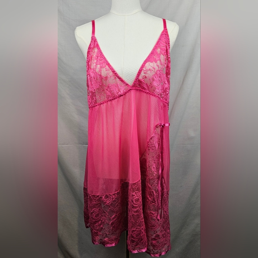 Pink Lace Mesh Floral Bow Chemise 5XL Fairycore Coquette Sexy Romantic‎ Feminine